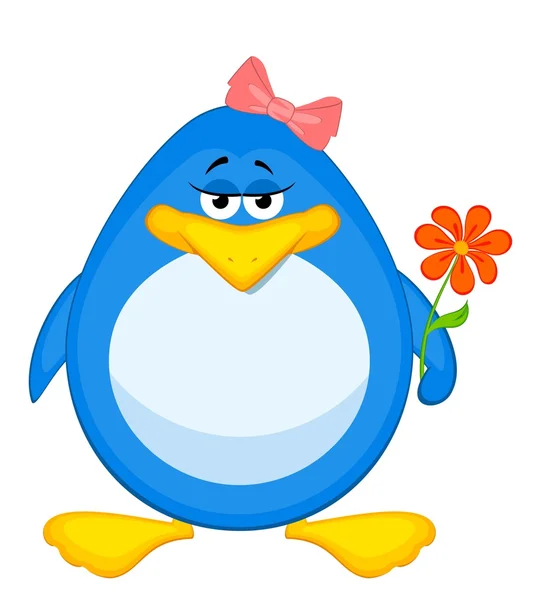 Karikatür penguen çiçek — Stok Vektör