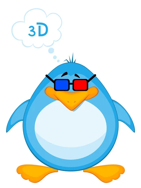 Vector cartoon pinguïn in 3d-bril — Stockvector