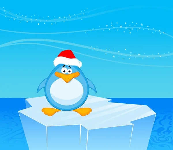 Dessin animé pingouin sur un iceberg dans un océan — Image vectorielle