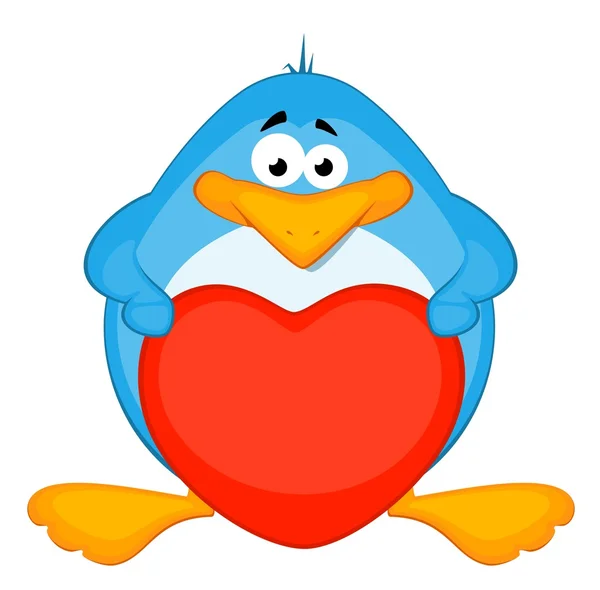 Pinguim dos desenhos animados com coração — Vetor de Stock