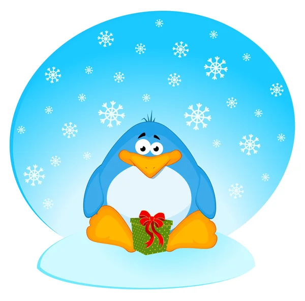 Cartoon kleine pinguïn met cadeau — Stockvector