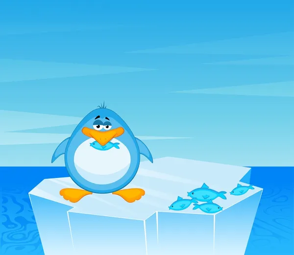 Bir buzdağı bir okyanusta karikatür penguen — Stok Vektör