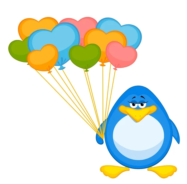 Pinguim dos desenhos animados com balões — Vetor de Stock