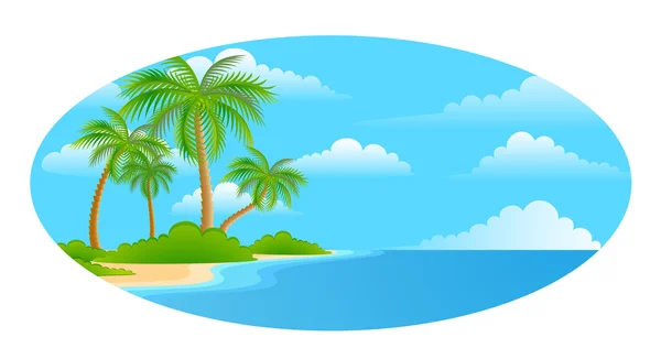Beautiful a bright landscape on the summer beach with palm trees — Stock Vector