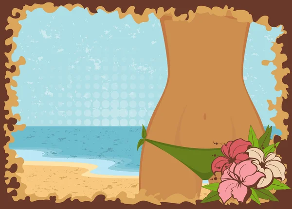ต้นขาผู้หญิงเซ็กซี่อยู่ในบิกินี่บนชายหาด — ภาพเวกเตอร์สต็อก