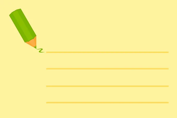 Зеленый карандаш на желтом фоне с линиями. Векторная иллюстрация — стоковый вектор