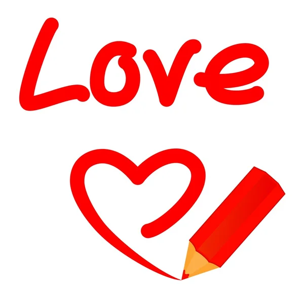ดินสอสีแดงวาดหัวใจ . — ภาพเวกเตอร์สต็อก
