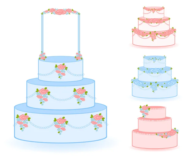 Ilustrace modré sladký svatební dort na bílém pozadí — Stockový vektor