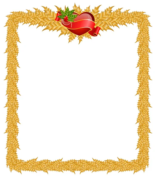 Красива різдвяна рамка з червоним серцем на білому тлі — стоковий вектор