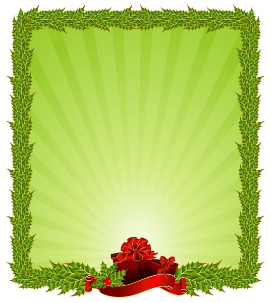 Schöner Weihnachtsrahmen auf grünem Hintergrund — Stockvektor