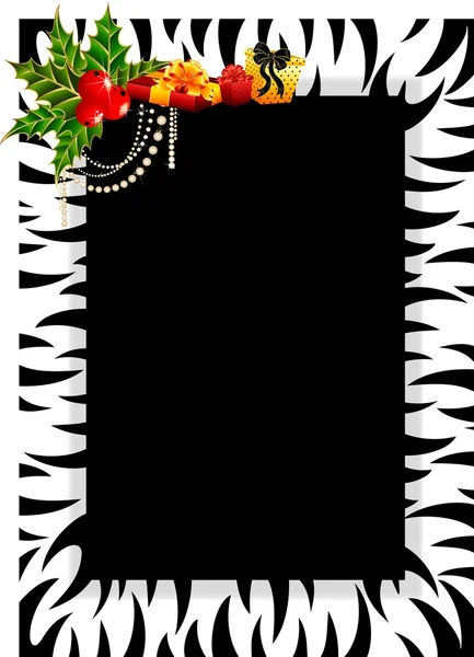 La bella struttura in stile di tigre è decorata un inchino per postals di Natale — Vettoriale Stock