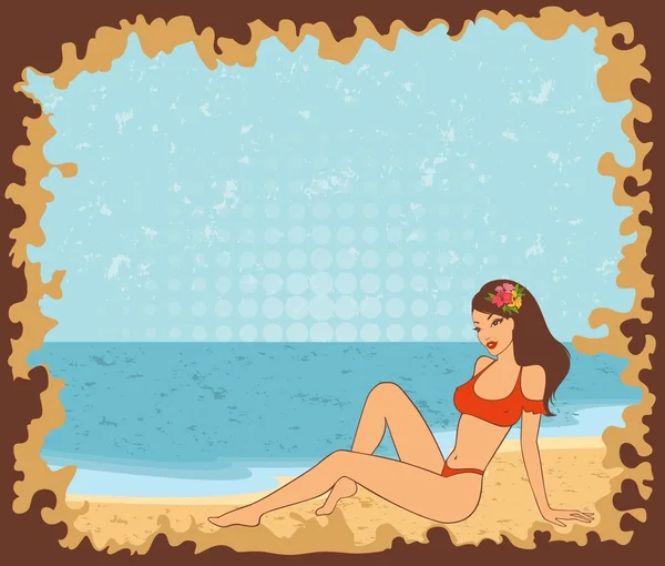 Hermosa chica en una playa de verano . — Vector de stock