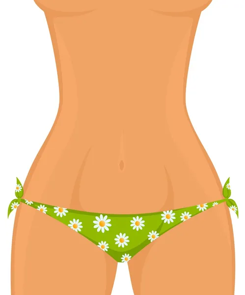 Sexy womanish thighs are in Bikini witn camomiles — Stock Vector