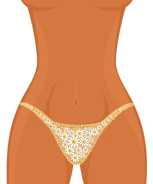 Sexy womanish dijen zijn in bikini witn camomiles — Stockvector