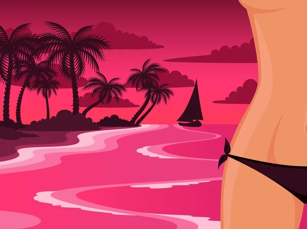 Sexy coxas femininas estão em biquíni em uma praia — Vetor de Stock