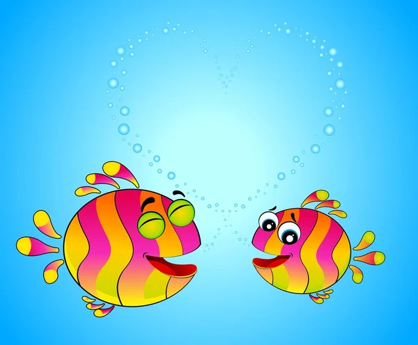 Colorful tropical fish in love for the day of Valentine — Stock Vector