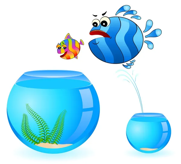 Colorful tropical fish pursues after little fish — Stock Vector