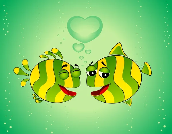 カラフルな熱帯魚のバレンタインの日の恋 — ストックベクタ