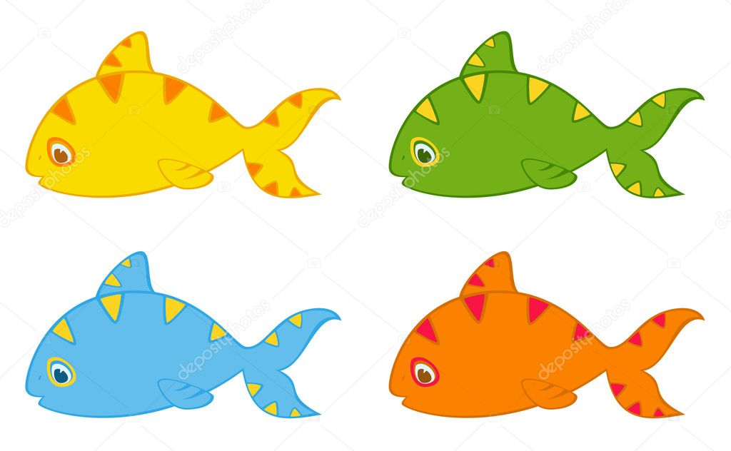 Set of little colorful tropical fish