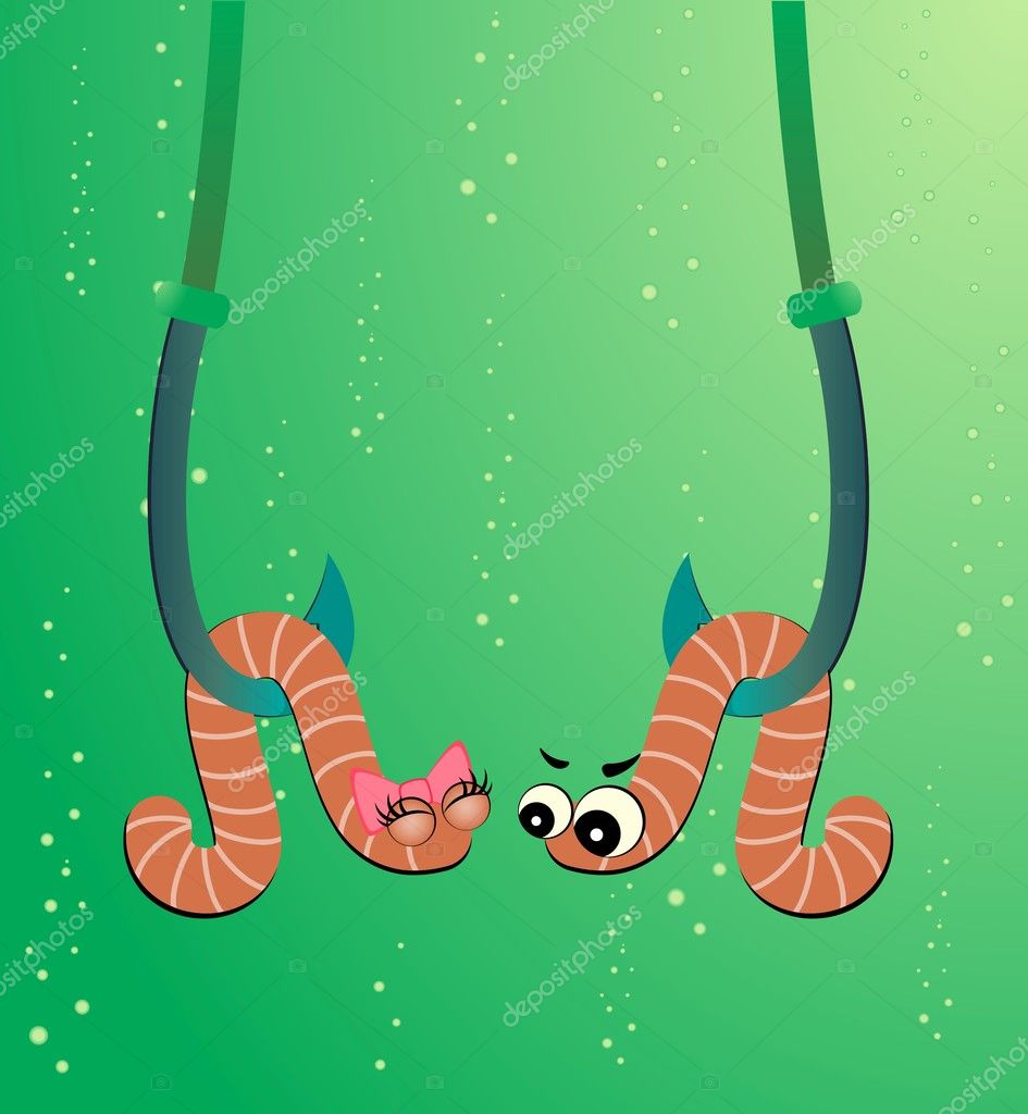 Cartoon two worms hang on hooks under water Stock Vector by ©Forewer 7389810