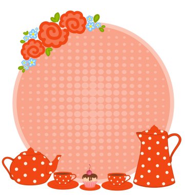 Red beautiful cups and tea-pot clipart