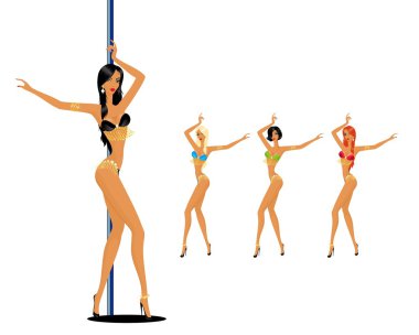 Set of beautiful young women dancing a striptease clipart