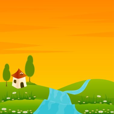 Vector Country Landscape with trees and river clipart