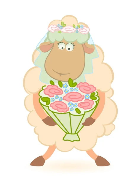Cartoon sheep bride on white background — Stock Vector