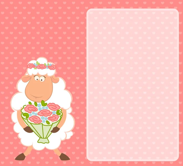 Vector cartoon schapen bruid op roze achtergrond — Stockvector