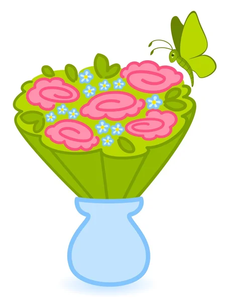 Цветок в вазе с бабочкой — стоковый вектор