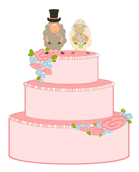 粉红色甜蜜的婚礼蛋糕在白色背景上的矢量插画 — 图库矢量图片