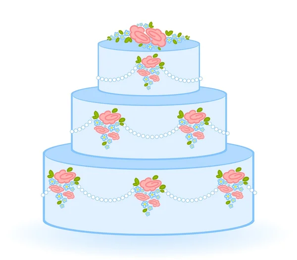 Illustration of blue sweet wedding cake on white background — Stock Vector