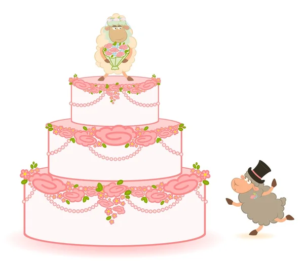 Vektor-Illustration der rosa süßen Hochzeitstorte auf weißem Hintergrund — Stockvektor