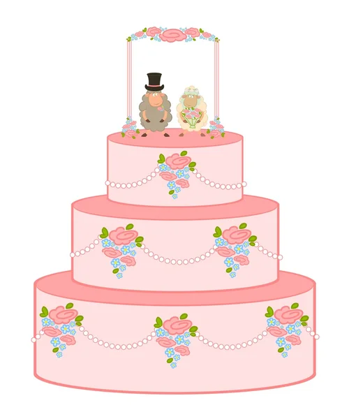 Vettore Illustrazione di torta nuziale dolce rosa su sfondo bianco — Vettoriale Stock