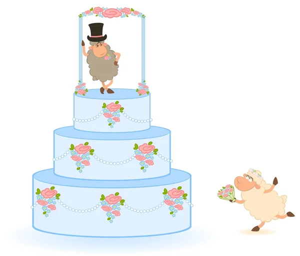 Vektorové ilustrace modré sladký svatební dort na bílém pozadí — Stockový vektor