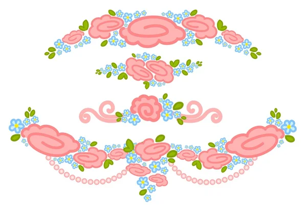 Ensemble vectoriel d'éléments de la Saint-Valentin avec des fleurs — Image vectorielle