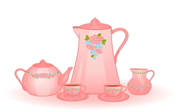 Set of color beautiful cups and tea-pots — Stock Vector