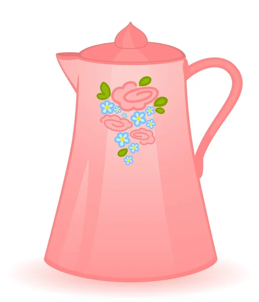 矢量美丽的茶壶被隔绝在白色粉红色 — 图库矢量图片