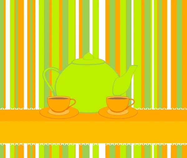 Güzel, bardaklar ve çay-tencere ile arka plan — Stok Vektör