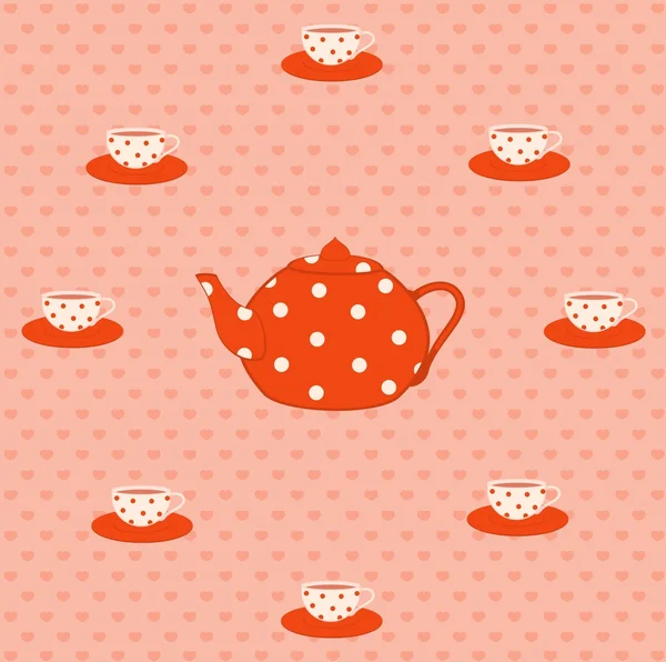 Red beautiful cups and tea-pot — Stock Vector