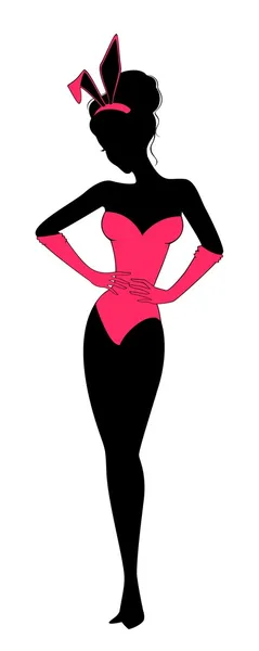 Vector Beautiful pin-up silhouette of girl-bunny in retro style — Stock Vector