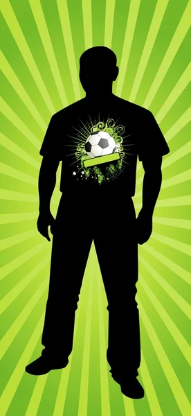 Vector silueta del hombre con un fútbol en una camisa deportiva — Archivo Imágenes Vectoriales
