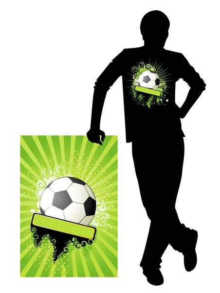 Silhouette vectorielle de l'homme avec un Football sur une chemise de sport — Image vectorielle