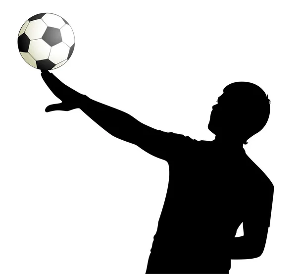 Silhouet van man met een voetbal — Stockvector