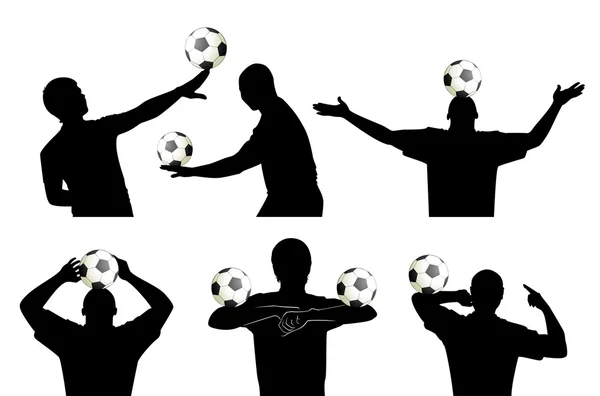 Silueta del hombre con un fútbol — Vector de stock