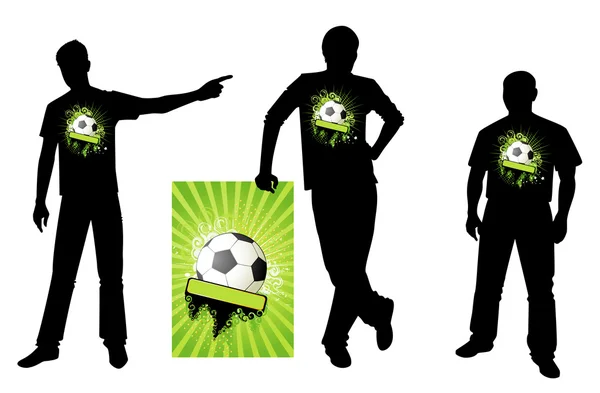 Silhouette vectorielle de l'homme avec un Football sur une chemise de sport — Image vectorielle