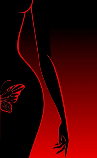 Silhouette vectorielle de beau corps féminin avec papillon — Image vectorielle