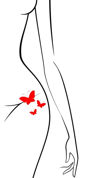 Silueta vectorial de hermoso cuerpo femenino con mariposa — Vector de stock