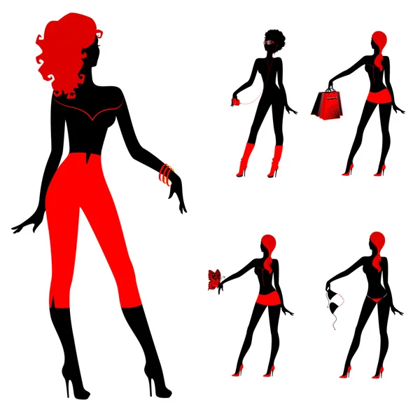 Kızlar güzel silhouettes of bir tasarım için arka plan olarak ayarla — Stok Vektör