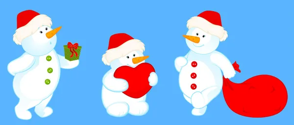 Διάνυσμα σύνολο καρτούν χαριτωμένο χιονάνθρωποι απομονώνονται — Διανυσματικό Αρχείο